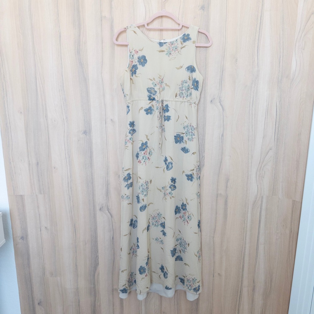 Vintage Ann Taylor Silk Floral Maxi Dress 4 Cream Empire Waist 90s Cottage Retro